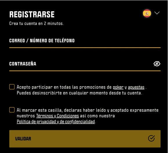 Registration at Winamax casino